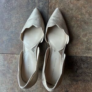 Adrienne Vittadini Metallic Champagne Pointed Toe Scalloped Flats